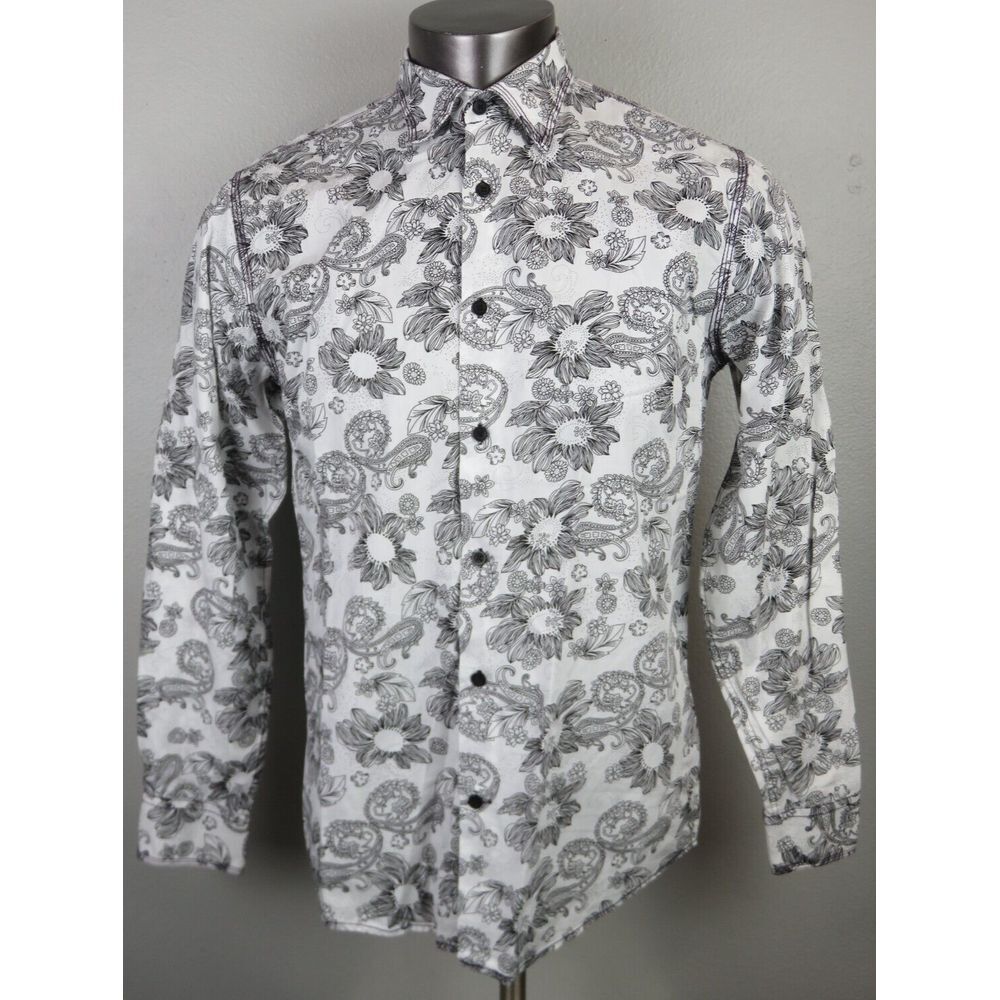 Mens Age Of Wisdom Long Sleeve‎ Button Front Shirt Size M Floral Paisley White